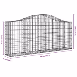vidaXL Arched Gabion Basket Stone Basket Gabion Retaining Wall Galvanised Iron - 200 x 30 x 80/100 cm/ 9 pcs - Additional view 3
