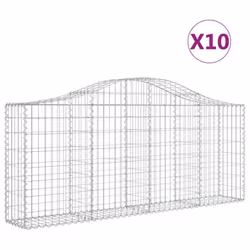 vidaXL Arched Gabion Basket Stone Basket Gabion Retaining Wall Galvanised Iron - 200 x 30 x 80/100 cm/ 10 pcs