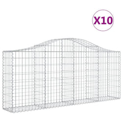 vidaXL Arched Gabion Basket Stone Basket Gabion Retaining Wall Galvanised Iron - 200 x 30 x 80/100 cm/ 10 pcs