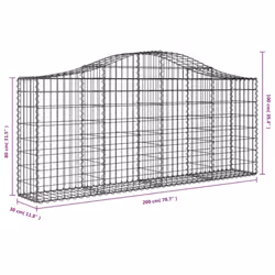 vidaXL Arched Gabion Basket Stone Basket Gabion Retaining Wall Galvanised Iron - 200 x 30 x 80/100 cm/ 10 pcs