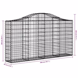 vidaXL Arched Gabion Basket Stone Basket Gabion Retaining Wall Galvanised Iron - 200 x 30 x 100/120 cm/ 3 pcs - Additional view 3
