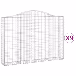 vidaXL Arched Gabion Basket Stone Basket Gabion Retaining Wall Galvanised Iron - 200 x 30 x 140/160 cm/ 9 pcs