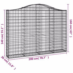 vidaXL Arched Gabion Basket Stone Basket Gabion Retaining Wall Galvanised Iron - 200 x 30 x 140/160 cm/ 9 pcs