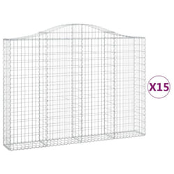 vidaXL Arched Gabion Basket Stone Basket Gabion Retaining Wall Galvanised Iron - 200 x 30 x 140/160 cm/ 15 pcs
