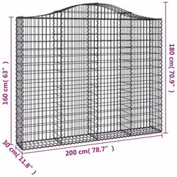 vidaXL Arched Gabion Basket Stone Basket Gabion Retaining Wall Galvanised Iron - 200 x 30 x 160/180 cm/ 2 pcs - Additional view 5