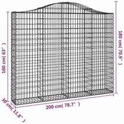 vidaXL Arched Gabion Basket Stone Basket Gabion Retaining Wall Galvanised Iron - 200 x 30 x 160/180 cm/ 4 pcs - Additional view 5