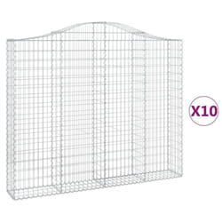 vidaXL Arched Gabion Basket Stone Basket Gabion Retaining Wall Galvanised Iron - 10 pcs, 200 x 30 x 160/180 cm