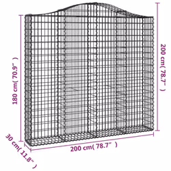 vidaXL Arched Gabion Basket Stone Basket Gabion Retaining Wall Galvanised Iron - 200 x 30 x 180/200 cm/ 2 pcs - Additional view 5
