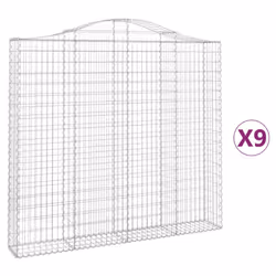 vidaXL Arched Gabion Basket Stone Basket Gabion Retaining Wall Galvanised Iron - 200 x 30 x 180/200 cm/ 9 pcs
