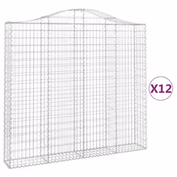 vidaXL Arched Gabion Basket Stone Basket Gabion Retaining Wall Galvanised Iron - 200 x 30 x 180/200 cm/ 12 pcs