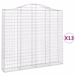 vidaXL Arched Gabion Basket Stone Basket Gabion Retaining Wall Galvanised Iron - 200 x 30 x 180/200 cm/ 13 pcs