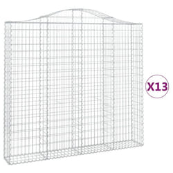 vidaXL Arched Gabion Basket Stone Basket Gabion Retaining Wall Galvanised Iron - 200 x 30 x 180/200 cm/ 13 pcs