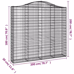 vidaXL Arched Gabion Basket Stone Basket Gabion Retaining Wall Galvanised Iron - 200 x 30 x 180/200 cm/ 14 pcs
