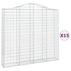 vidaXL Arched Gabion Basket Stone Basket Gabion Retaining Wall Galvanised Iron - 200 x 30 x 180/200 cm/ 15 pcs
