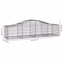 vidaXL Arched Gabion Basket Stone Basket Gabion Retaining Wall Galvanised Iron - 200 x 50 x 40/60 cm/ 5 pcs