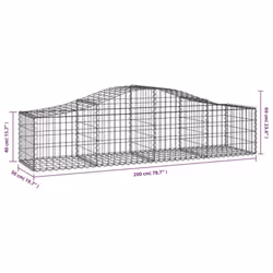 vidaXL Arched Gabion Basket Stone Basket Gabion Retaining Wall Galvanised Iron - 200 x 50 x 40/60 cm/ 12 pcs - Additional view 5