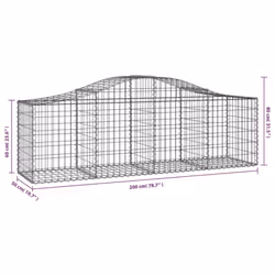 vidaXL Arched Gabion Basket Stone Basket Gabion Retaining Wall Galvanised Iron - 200 x 50 x 60/80 cm/ 20 pcs - Additional view 3