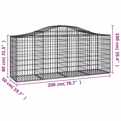 vidaXL Arched Gabion Basket Stone Basket Gabion Retaining Wall Galvanised Iron - 200 x 50 x 80/100 cm/ 5 pcs - Additional view 3