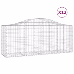 vidaXL Arched Gabion Basket Stone Basket Gabion Retaining Wall Galvanised Iron - 200 x 50 x 80/100 cm/ 12 pcs