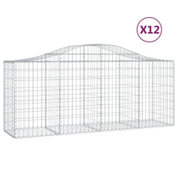 vidaXL Arched Gabion Basket Stone Basket Gabion Retaining Wall Galvanised Iron - 200 x 50 x 80/100 cm/ 12 pcs