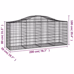 vidaXL Arched Gabion Basket Stone Basket Gabion Retaining Wall Galvanised Iron - 200 x 50 x 80/100 cm/ 13 pcs - Additional view 5