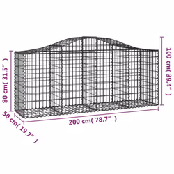 vidaXL Arched Gabion Basket Stone Basket Gabion Retaining Wall Galvanised Iron - 200 x 50 x 80/100 cm/ 40 pcs