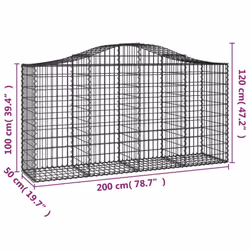 vidaXL Arched Gabion Basket Stone Basket Gabion Retaining Wall Galvanised Iron - 200 x 50 x 100/120 cm/ 4 pcs
