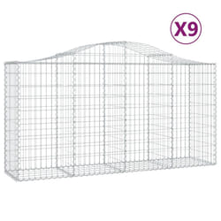 vidaXL Arched Gabion Basket Stone Basket Gabion Retaining Wall Galvanised Iron - 200 x 50 x 100/120 cm/ 9 pcs