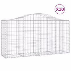 vidaXL Arched Gabion Basket Stone Basket Gabion Retaining Wall Galvanised Iron - 200 x 50 x 100/120 cm/ 10 pcs