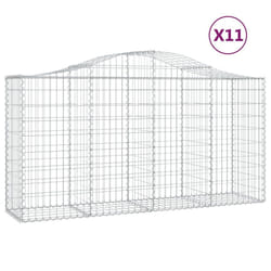 vidaXL Arched Gabion Basket Stone Basket Gabion Retaining Wall Galvanised Iron - 200 x 50 x 100/120 cm/ 11 pcs