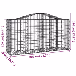 vidaXL Arched Gabion Basket Stone Basket Gabion Retaining Wall Galvanised Iron - 200 x 50 x 100/120 cm/ 12 pcs - Additional view 5