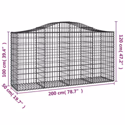 vidaXL Arched Gabion Basket Stone Basket Gabion Retaining Wall Galvanised Iron - 200 x 50 x 100/120 cm/ 40 pcs - Additional view 3