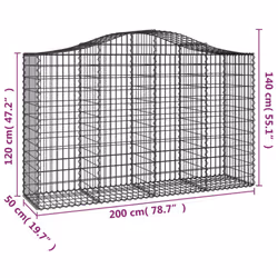 vidaXL Arched Gabion Basket Stone Basket Gabion Retaining Wall Galvanised Iron - 200 x 50 x 120/140 cm/ 3 pcs - Additional view 3