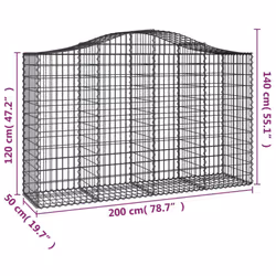 vidaXL Arched Gabion Basket Stone Basket Gabion Retaining Wall Galvanised Iron - 200 x 50 x 120/140 cm/7 pcs - Additional view 3