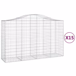 vidaXL Arched Gabion Basket Stone Basket Gabion Retaining Wall Galvanised Iron - 200 x 50 x 120/140 cm/ 15 pcs