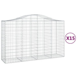 vidaXL Arched Gabion Basket Stone Basket Gabion Retaining Wall Galvanised Iron - 200 x 50 x 120/140 cm/ 15 pcs