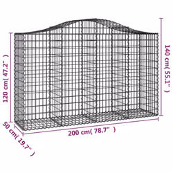 vidaXL Arched Gabion Basket Stone Basket Gabion Retaining Wall Galvanised Iron - 200 x 50 x 120/140 cm/ 15 pcs