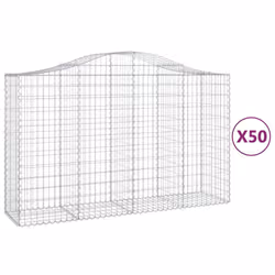 vidaXL Arched Gabion Basket Stone Basket Gabion Retaining Wall Galvanised Iron - 50 pcs, 200 x 50 x 120/140 cm