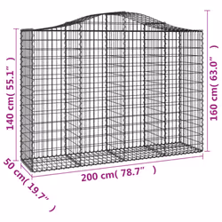 vidaXL Arched Gabion Basket Stone Basket Gabion Retaining Wall Galvanised Iron - 200 x 50 x 140/160 cm/ 2 pcs - Additional view 3