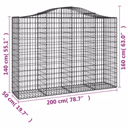 vidaXL Arched Gabion Basket Stone Basket Gabion Retaining Wall Galvanised Iron - 200 x 50 x 140/160 cm/ 3 pcs - Additional view 3