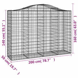 vidaXL Arched Gabion Basket Stone Basket Gabion Retaining Wall Galvanised Iron - 200 x 50 x 140/160 cm/ 10 pcs - Additional view 3