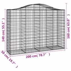 vidaXL Arched Gabion Basket Stone Basket Gabion Retaining Wall Galvanised Iron - 200 x 50 x 140/160 cm/ 14 pcs - Additional view 3