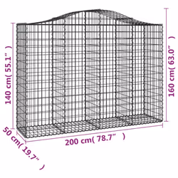 vidaXL Arched Gabion Basket Stone Basket Gabion Retaining Wall Galvanised Iron - 200 x 50 x 140/160 cm/ 18 pcs
