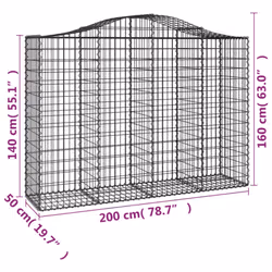 vidaXL Arched Gabion Basket Stone Basket Gabion Retaining Wall Galvanised Iron - 30 pcs, 200 x 50 x 140/160 cm