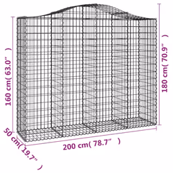 vidaXL Arched Gabion Basket Stone Basket Gabion Retaining Wall Galvanised Iron - 200 x 50 x 160/180 cm/6 pcs - Additional view 5