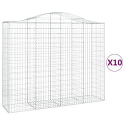 vidaXL Arched Gabion Basket Stone Basket Gabion Retaining Wall Galvanised Iron - 10 pcs, 200 x 50 x 160/180 cm