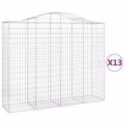 vidaXL Arched Gabion Basket Stone Basket Gabion Retaining Wall Galvanised Iron - 13 pcs, 200 x 50 x 160/180 cm
