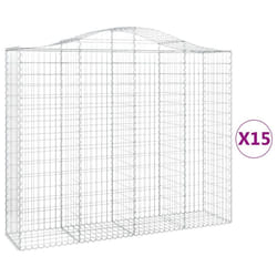 vidaXL Arched Gabion Basket Stone Basket Gabion Retaining Wall Galvanised Iron - 200 x 50 x 160/180 cm/ 15 pcs
