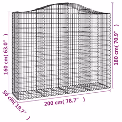 vidaXL Arched Gabion Basket Stone Basket Gabion Retaining Wall Galvanised Iron - 200 x 50 x 160/180 cm/ 15 pcs