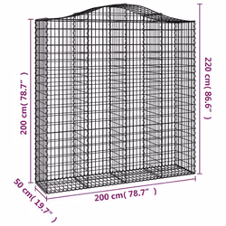 vidaXL Arched Gabion Basket Stone Basket Gabion Retaining Wall Galvanised Iron - 200 x 50 x 200/220 cm/ 2 pcs - Additional view 5